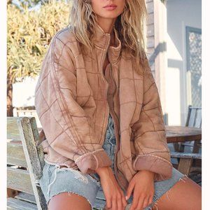 NWT Free People Dolman Quilted Knit Jacket - Champagne Diamonds